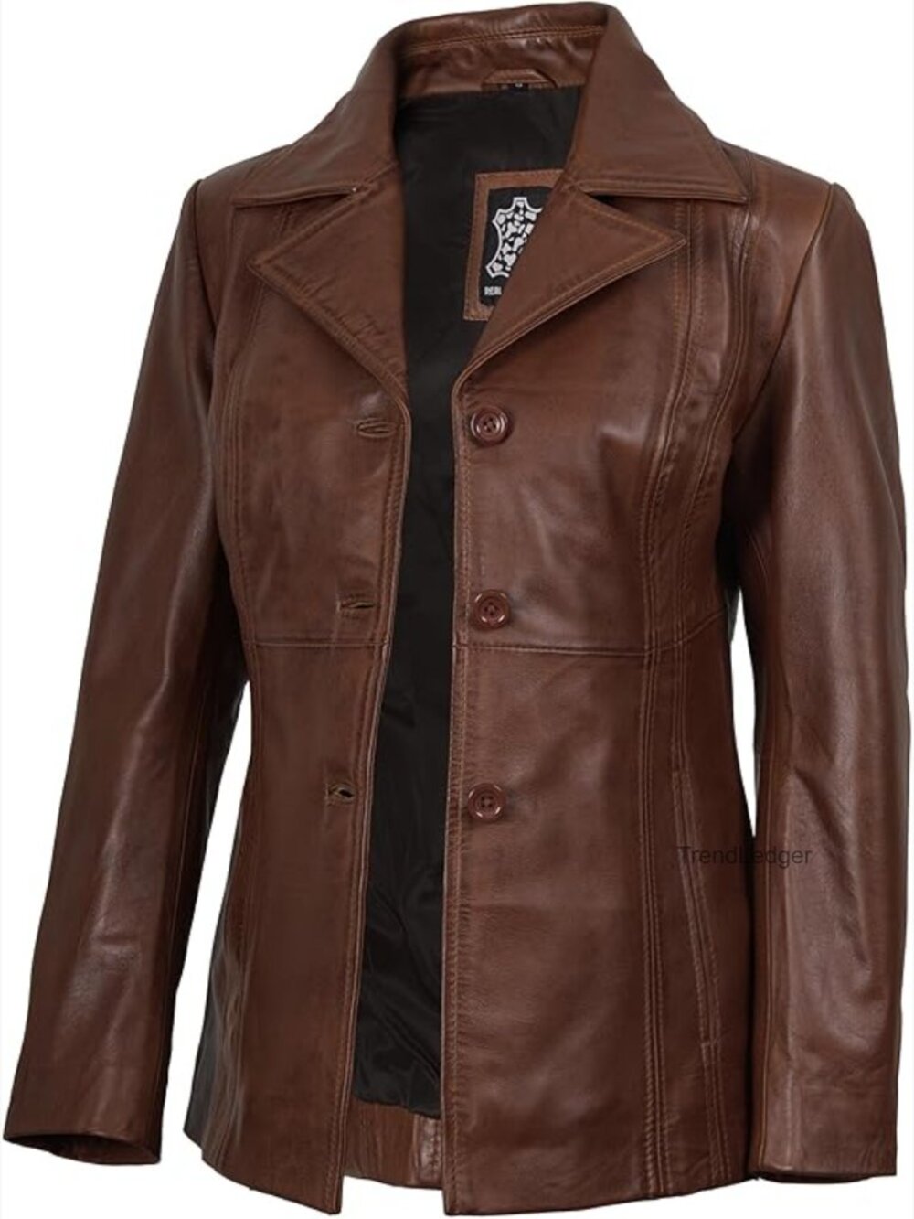 Women's Real Lambskin Leather Blazer Jacket Long Sleeve Slim Fit Notch Lapel